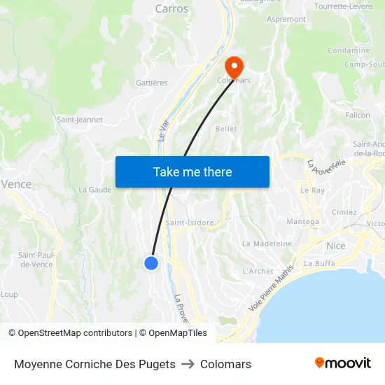 Moyenne Corniche Des Pugets to Colomars map