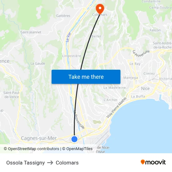 Ossola Tassigny to Colomars map