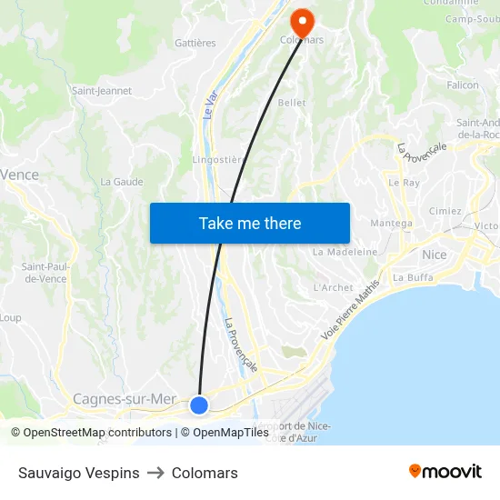 Sauvaigo Vespins to Colomars map