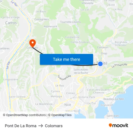 Pont De La Roma to Colomars map