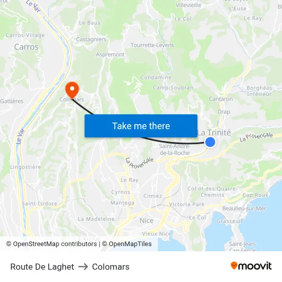Route De Laghet to Colomars map