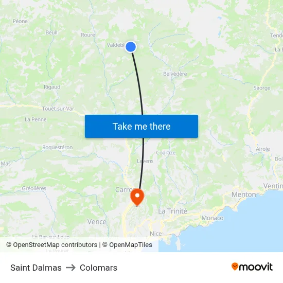 Saint Dalmas to Colomars map