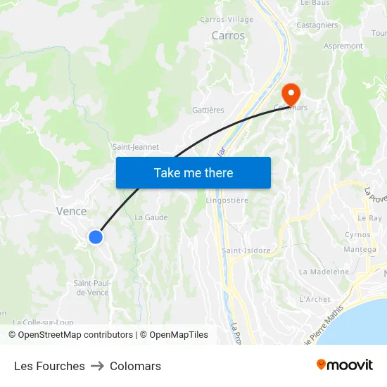 Les Fourches to Colomars map