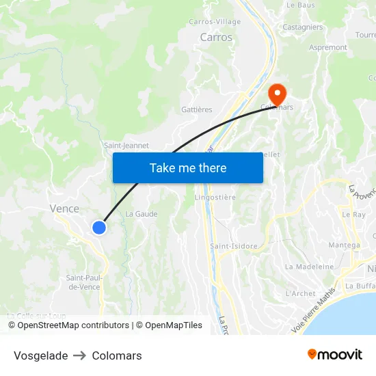 Vosgelade to Colomars map
