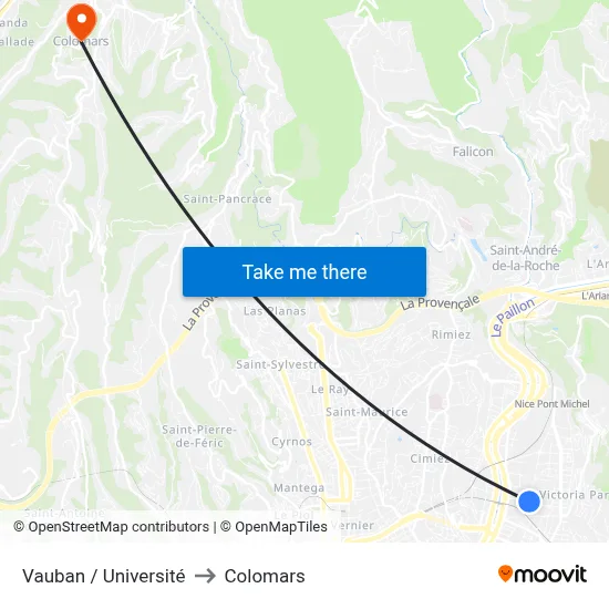 Vauban / Université to Colomars map