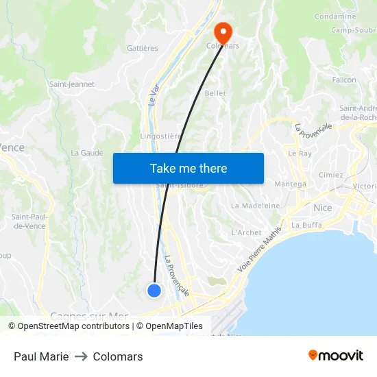 Paul Marie to Colomars map