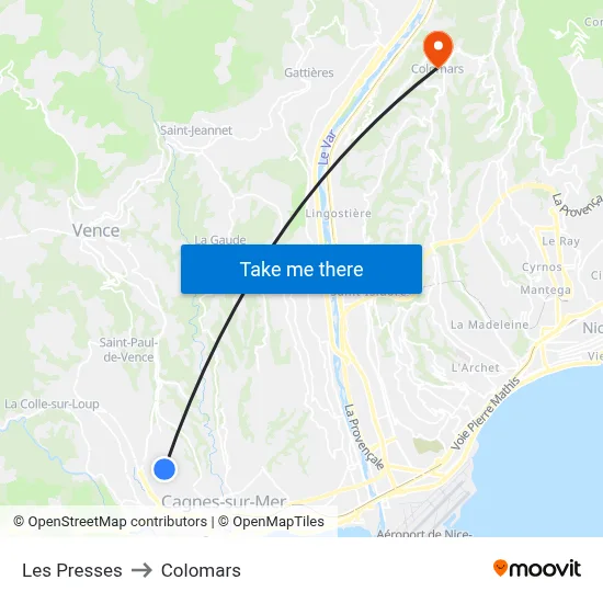 Les Presses to Colomars map