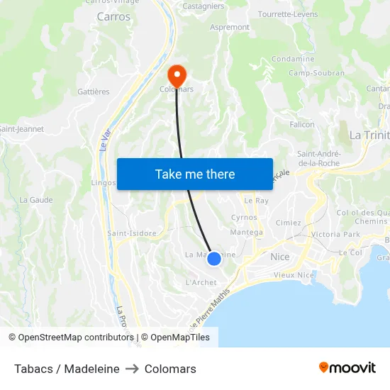 Tabacs / Madeleine to Colomars map