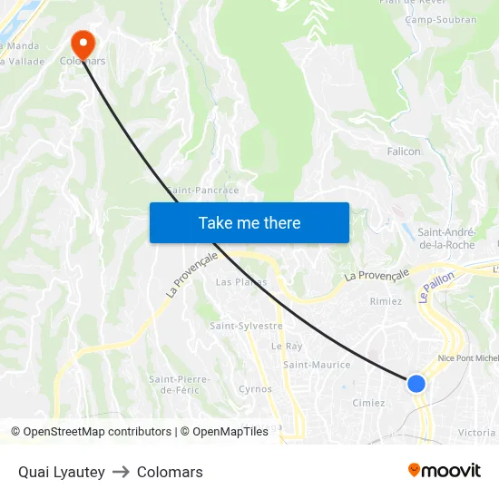 Quai Lyautey to Colomars map