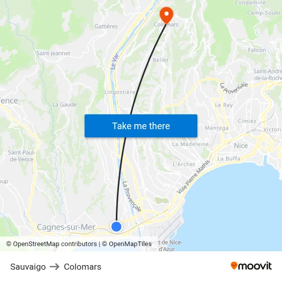Sauvaigo to Colomars map