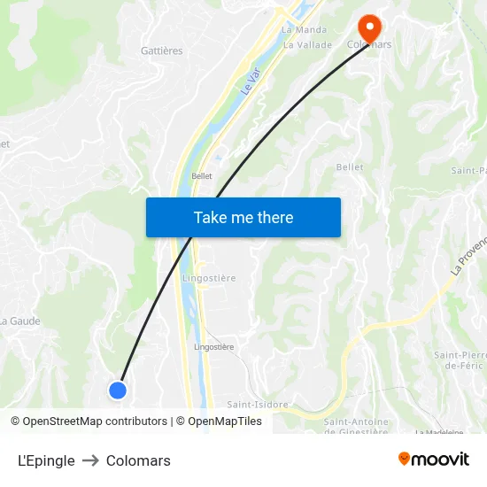L'Epingle to Colomars map