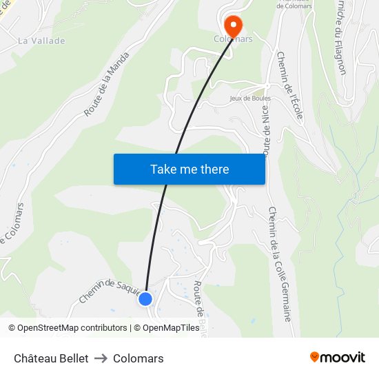 Château Bellet to Colomars map