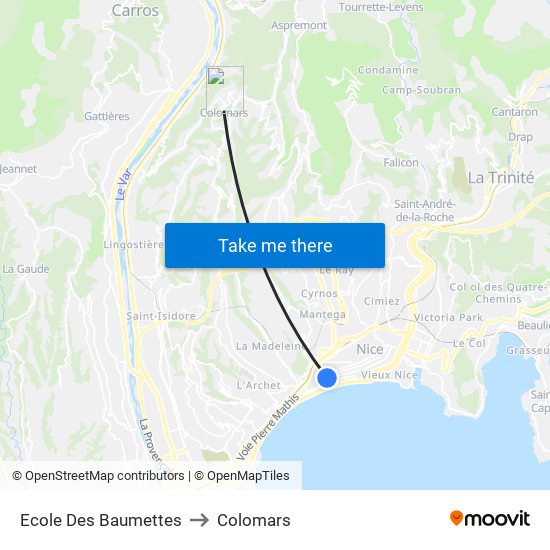 Ecole Des Baumettes to Colomars map