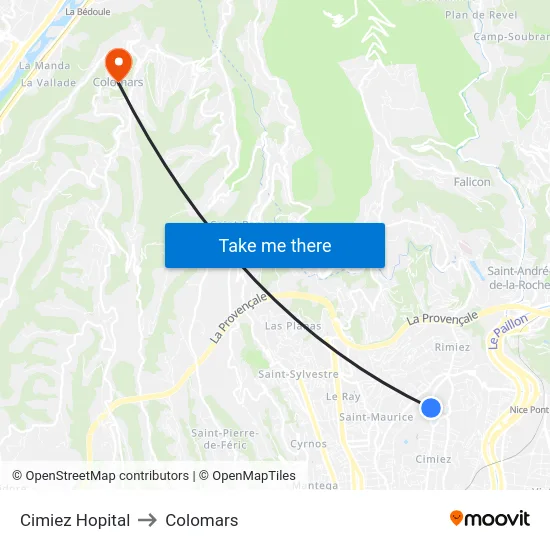 Cimiez Hopital to Colomars map