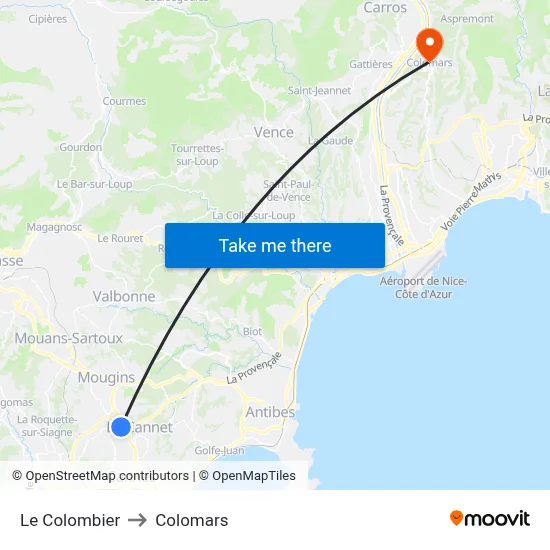 Le Colombier to Colomars map