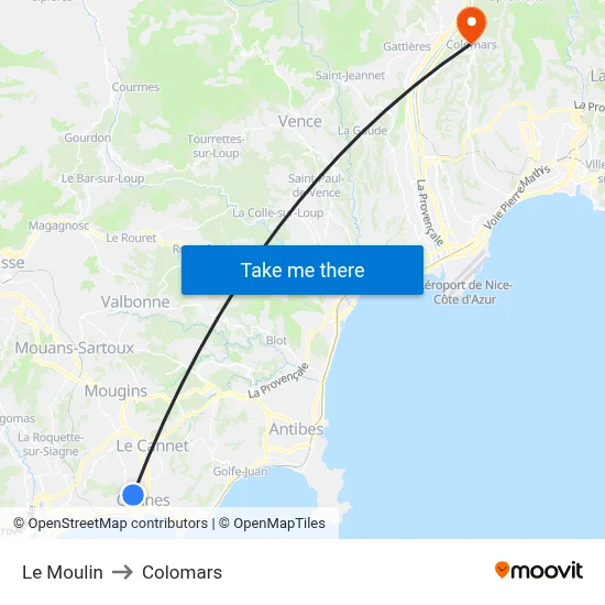 Le Moulin to Colomars map