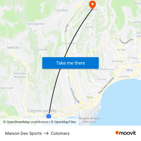 Maison Des Sports to Colomars map