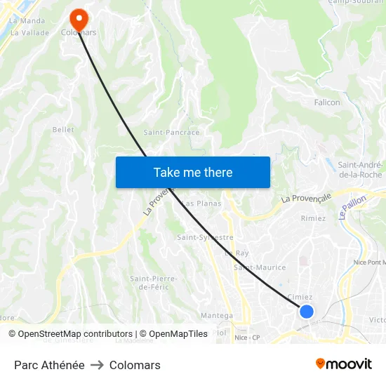Parc Athénée to Colomars map