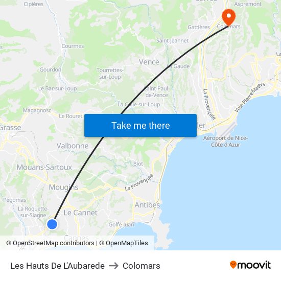Les Hauts De L'Aubarède to Colomars map
