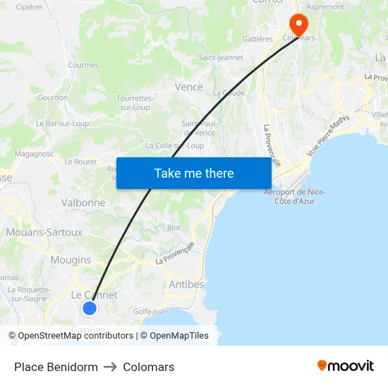 Place Benidorm to Colomars map