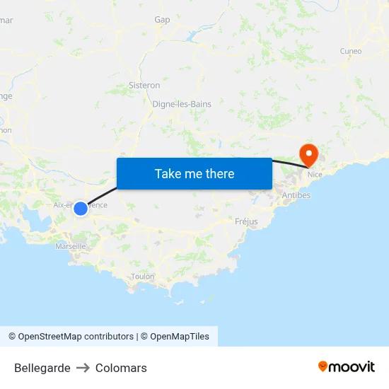 Bellegarde to Colomars map