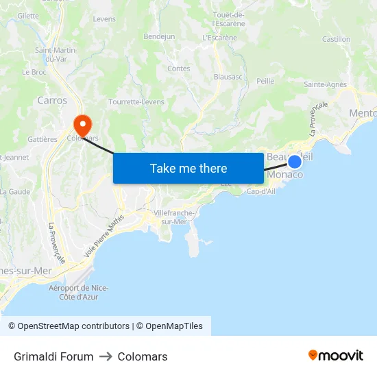 Grimaldi Forum to Colomars map