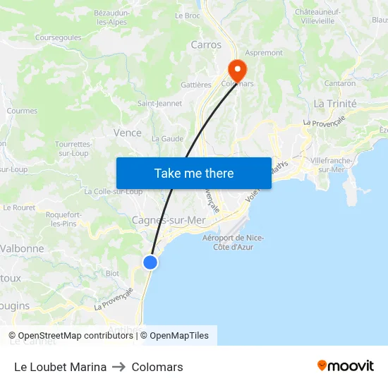 Le Loubet Marina to Colomars map