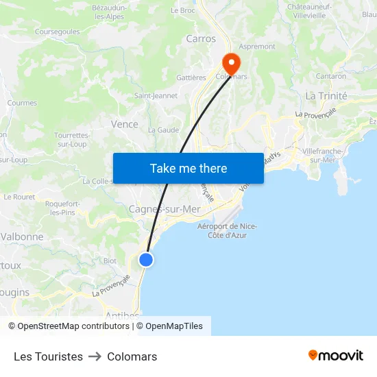 Les Touristes to Colomars map