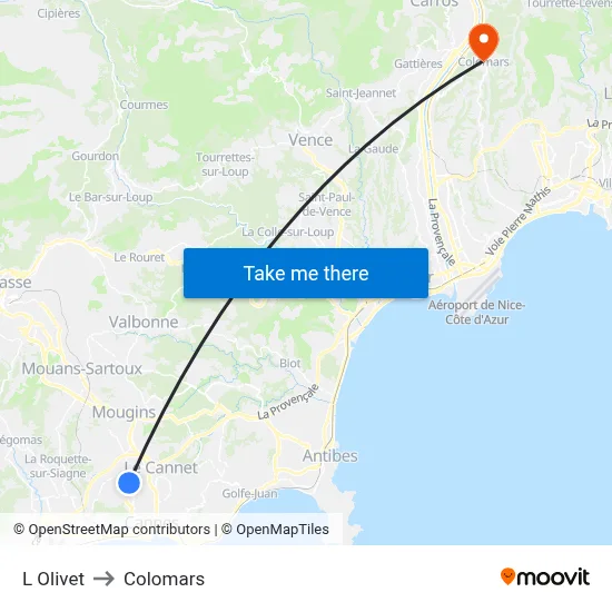 L Olivet to Colomars map