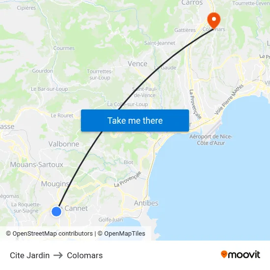Cite Jardin to Colomars map