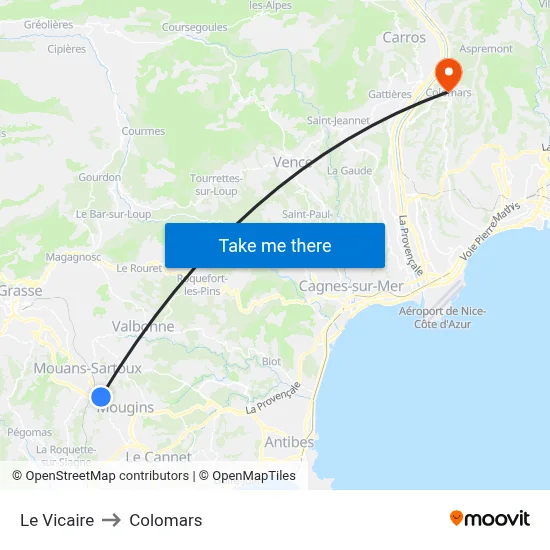Le Vicaire to Colomars map