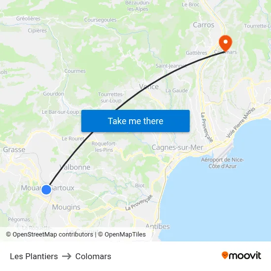 Les Plantiers to Colomars map