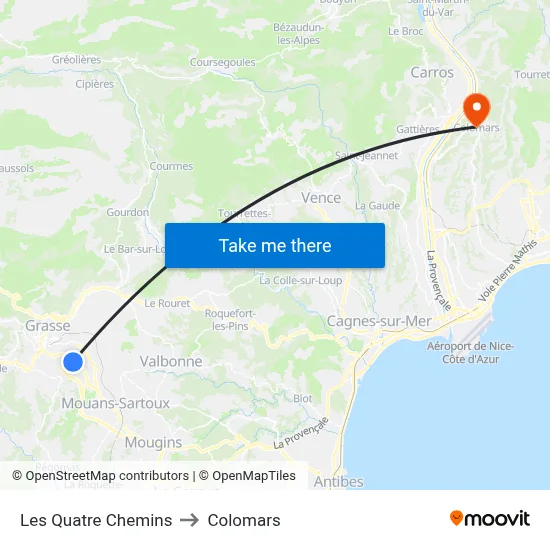 Les Quatre Chemins to Colomars map