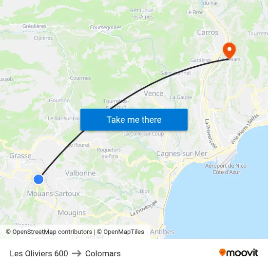 Les Oliviers 600 to Colomars map