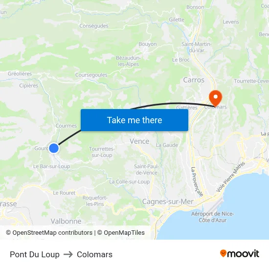 Pont Du Loup to Colomars map