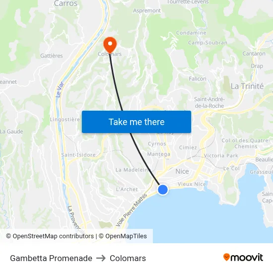 Gambetta Promenade to Colomars map