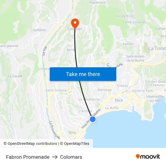Fabron Promenade to Colomars map