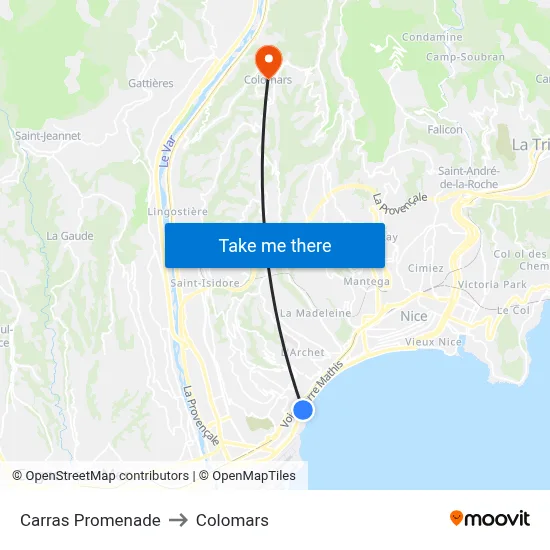 Carras Promenade to Colomars map