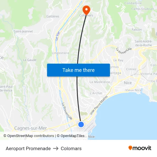 Aeroport Promenade to Colomars map