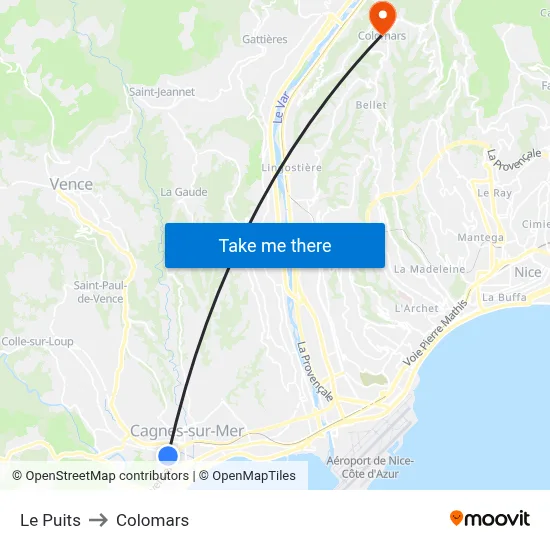 Le Puits to Colomars map