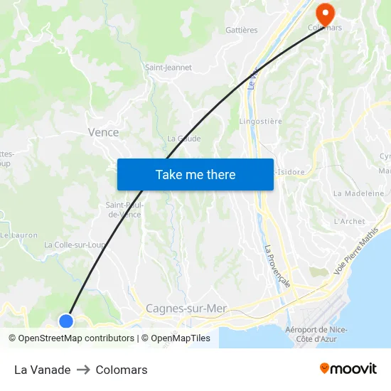 La Vanade to Colomars map