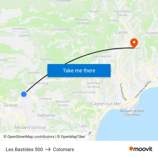 Les Bastides 500 to Colomars map