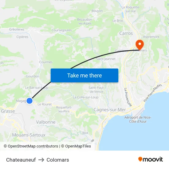 Chateauneuf to Colomars map