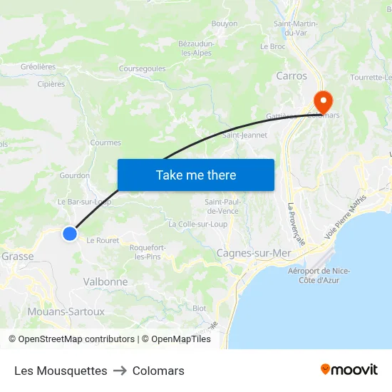 Les Mousquettes to Colomars map