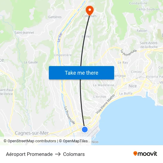 Aéroport Promenade to Colomars map