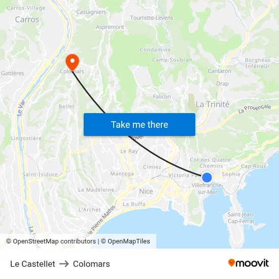 Le Castellet to Colomars map