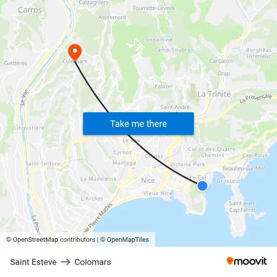 Saint Esteve to Colomars map