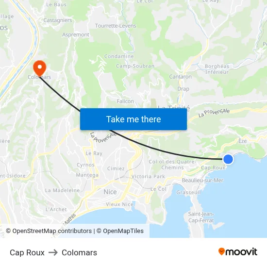 Cap Roux to Colomars map