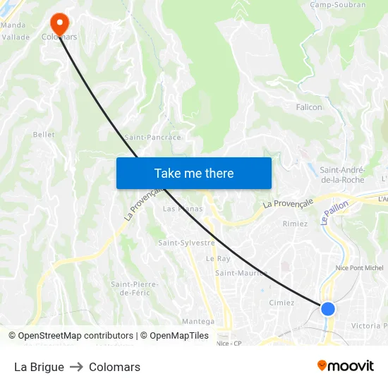 La Brigue to Colomars map