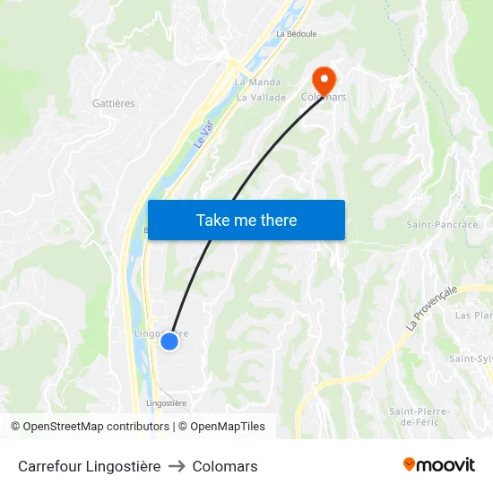 Carrefour Lingostière to Colomars map